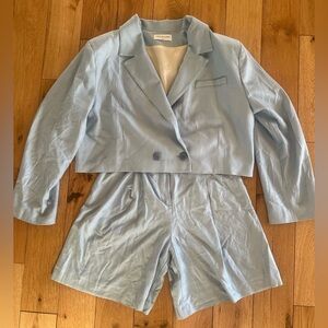 Jan N June Light Blue Cropped Blazer and Shorts Suit